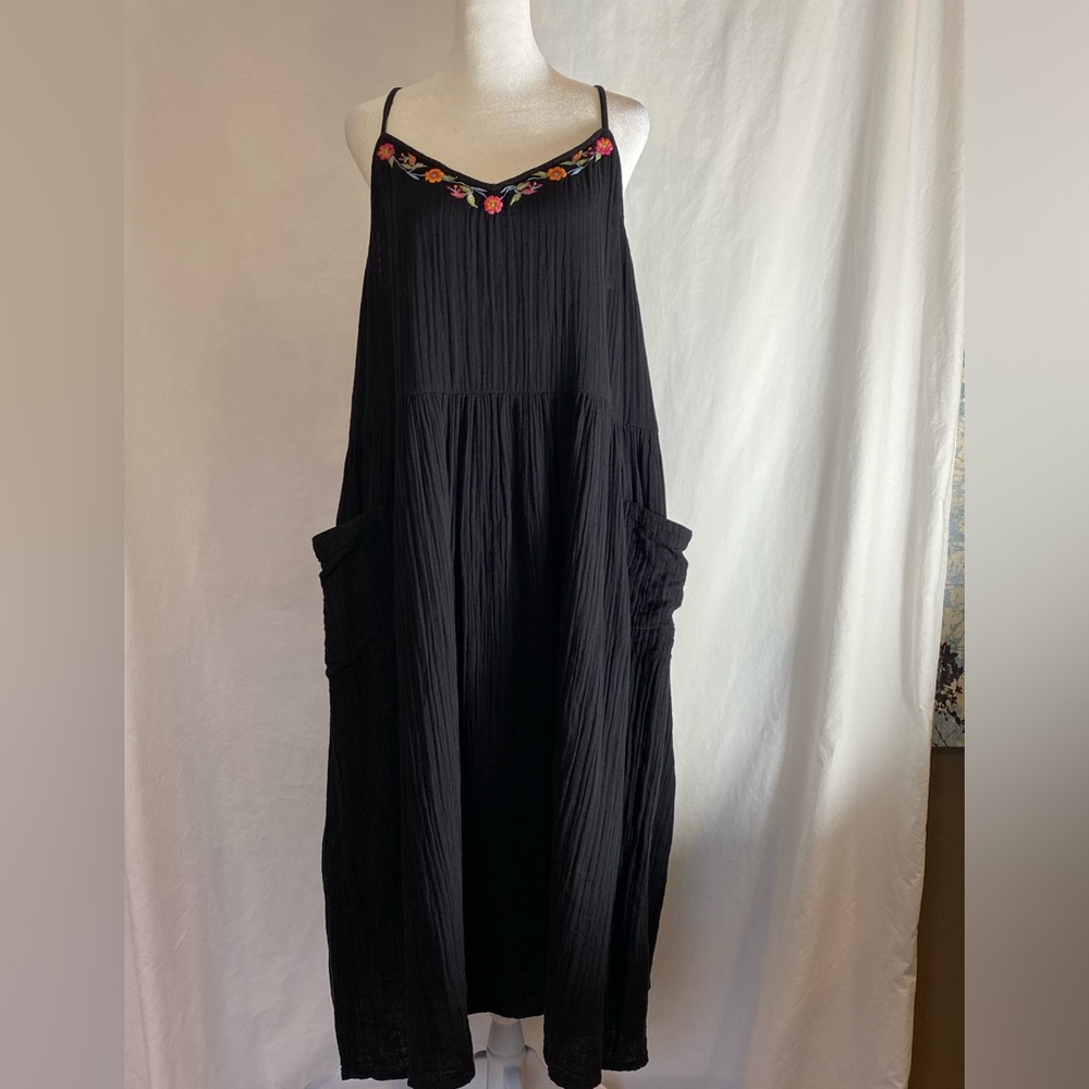 Cost Plus World Market Black Maxi Dress with Floral Embroidery